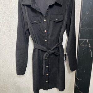SHEIN Black Long Sleeve corduroy Collar Dress